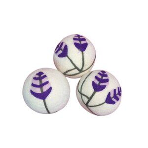 New Lavender Embroidered Wool Dryer Balls Set of 3 Sustainable Laundry